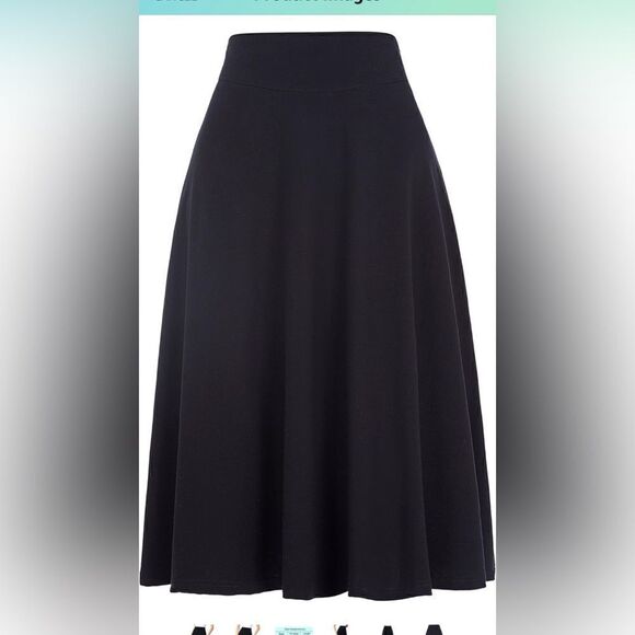 Kate Kasin Flared Stretchy Midi Skirt High Waist Jersey Skirt for Women - Picture 2 of 6